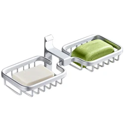 Double Bathroom Soap Drain Rack Aluminum Punch Free No Drill Wall-Mounted Shelf Holder Soap Box Bathroom Accessories