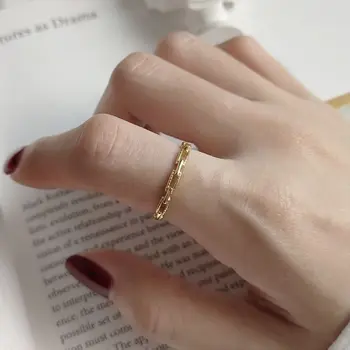 

Silvology 925 Sterling Silver Square Buckle Thin Rings Gold Openwork Texture Chic Rings for Women 2019 Silver 925 Jewelry Girls