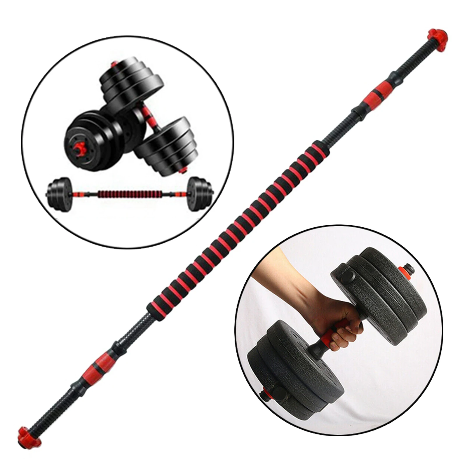 Strong Dumbbell Bar Handle 1`` Barbell Build Extension Rod Joint Connecting Coupler Extender & Spinlock Collar Set