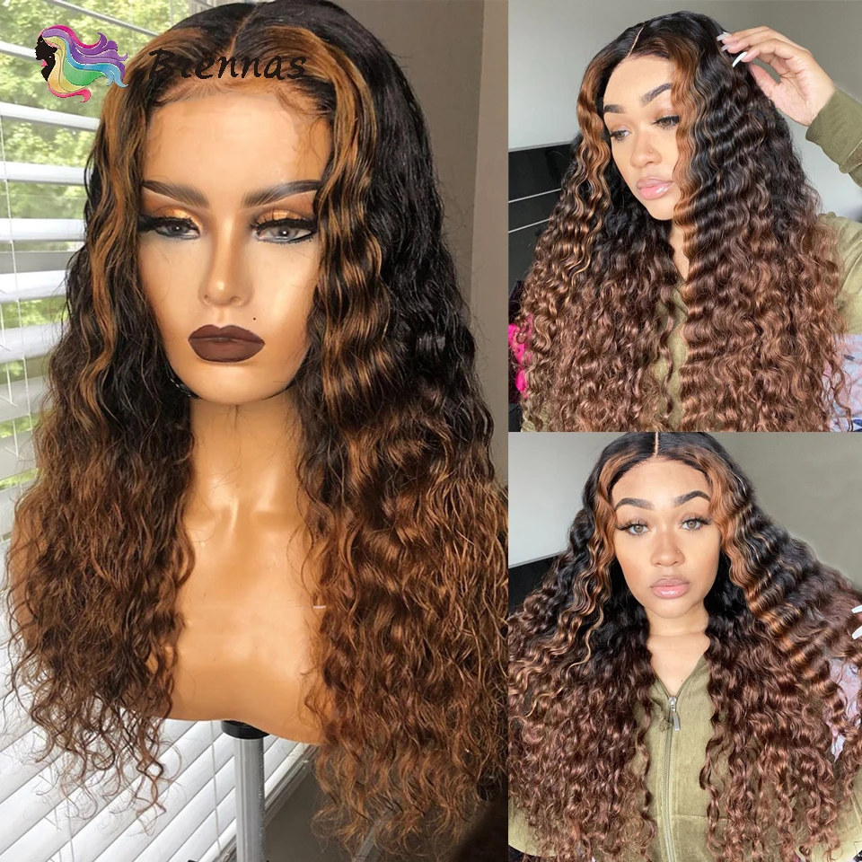 Highlight Deep Curly Wig Middle Part Lace Wig Omber curly hair wig for