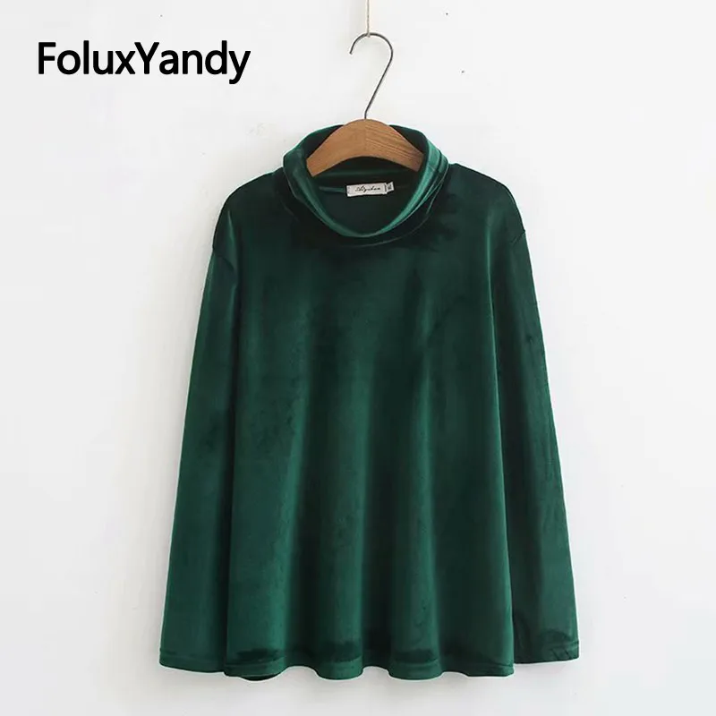 

Pleuche Tops Tees Women Long Sleeve T-shirts 2019 Autumn Casual Stretch Loose Plus Size Turtleneck Tops KKFY3895