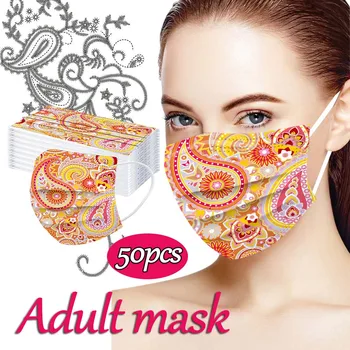 

50pc Adult Face Mask Cashew Flower Print Mascarillas Three Layer Nonwove Masks Mascarilla Facial Desechable Breathable Masque