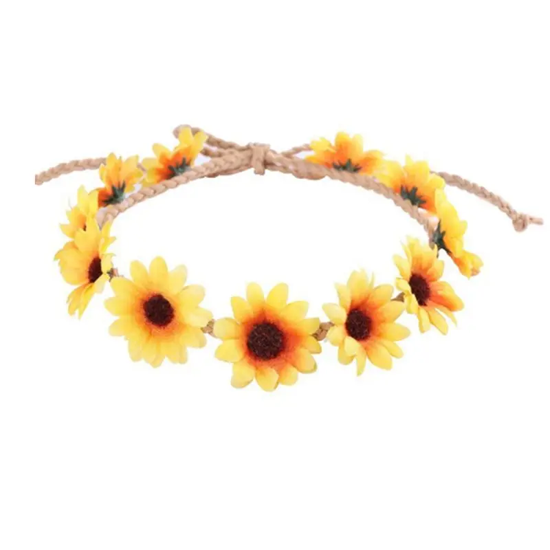 ladies head wraps Sunflower Garland Floral Wreath Woven Daisy Headband for Women Female Girls Hat Hair Decorative Accessories hair clips for women Hair Accessories