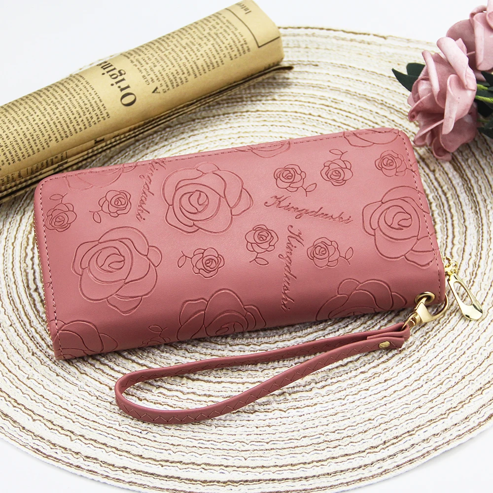 

2019 Women's Rose Print Wallet Fashion Wild Double Zipper Clutch Bag Multi-card Wallet Purse Cartera Mujer