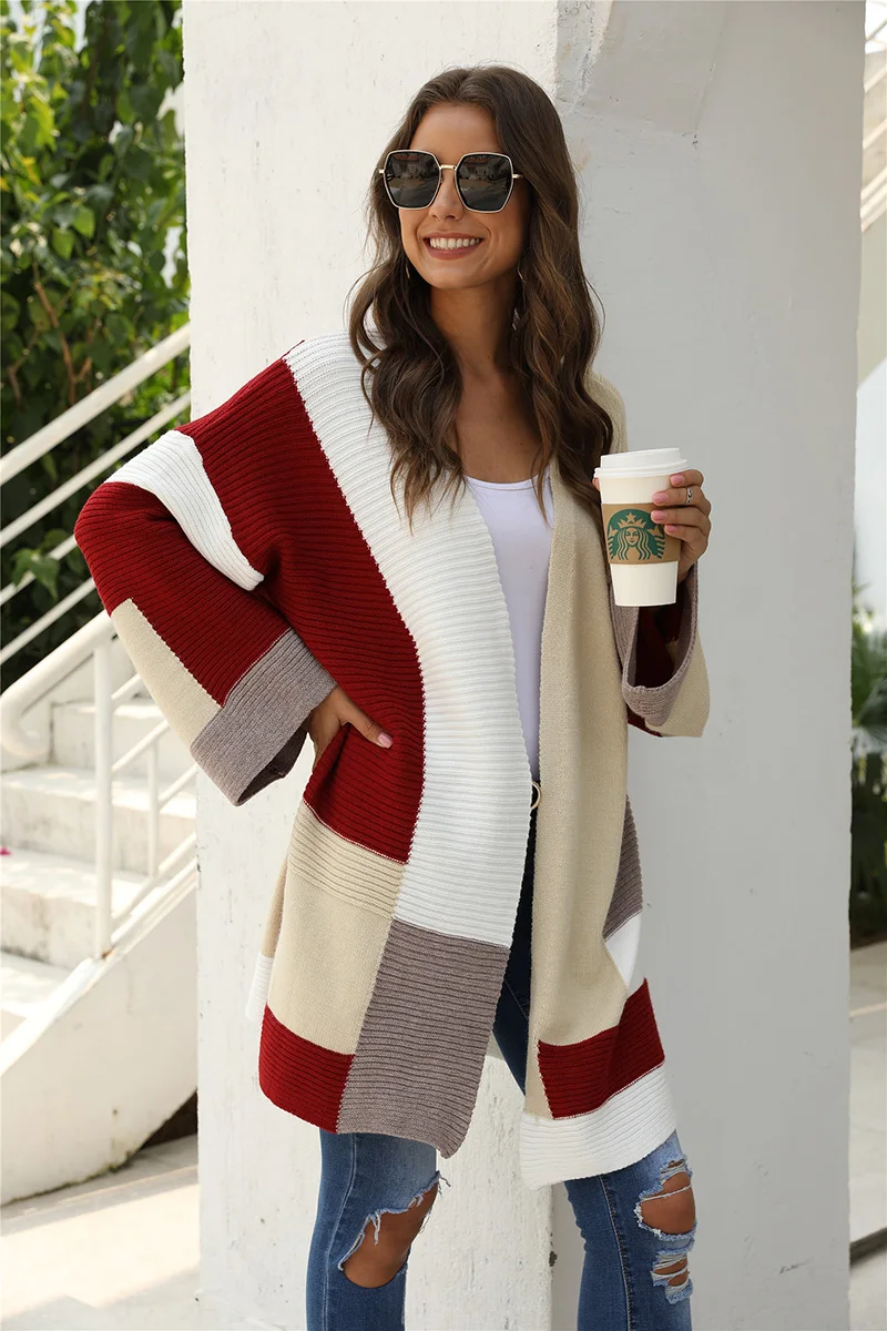 wine red Fitshinling Boho праздничные женские кардиганы, свитера, зимнее пальто, верхняя одежда в стиле пэчворк, тонкие длинные женские вязаные куртки Caridigan, Новинка - Цвет: wine red
