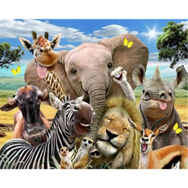 

Gatyztory Animal World DIY Painting By Numbers Oil Painting Canvas Colouring HandPainted Unique Gift Home Decor