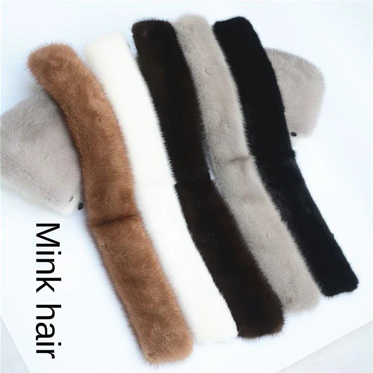 men's scarves & shawls ZDFURS * Winter Women Real Mink Fur Collar of  leather Coat Solid Warm Men Genuine Fur Stand Collar Black Brown Button Lining mens designer scarf