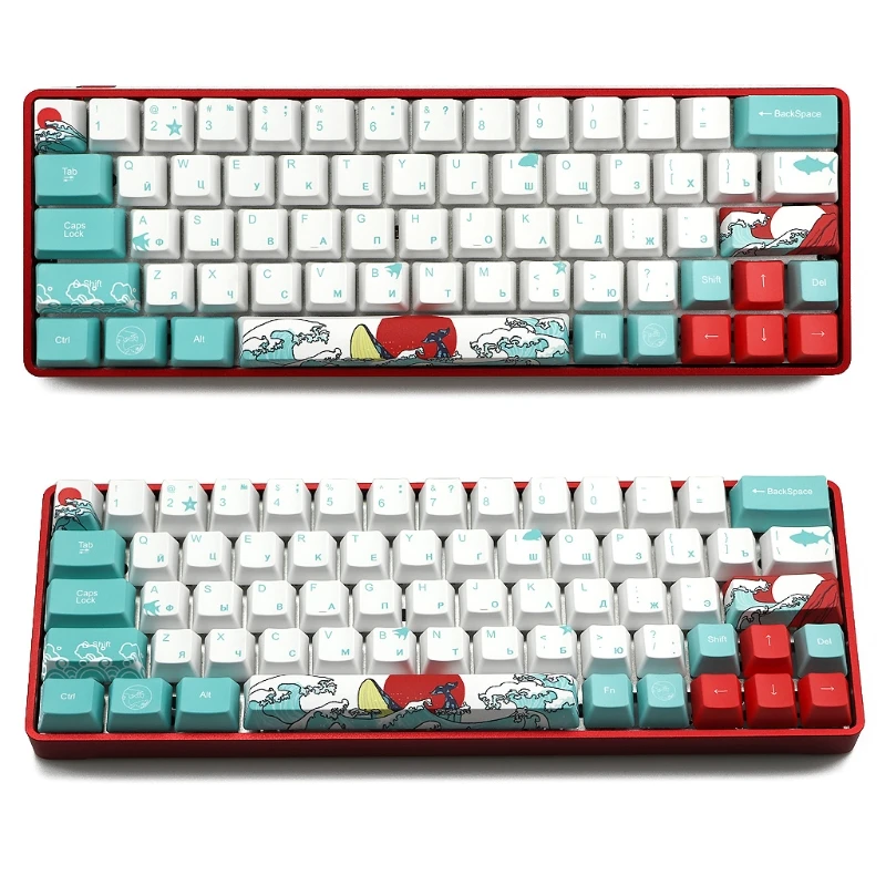 

Russian Japanese Korean 71 Keys Sea Coral Ukiyo-e Keycap Dye Sublimation OEM Mechanical Keyboard Keycap For GH60 XD64 DZ60 GK61