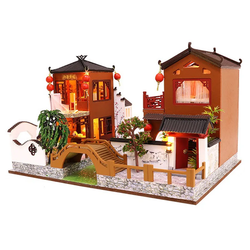 

Wooden Toy Diy Dollhouse Miniature Dollhouse Handmade Doll House Furniture Puzzle Assemble 3D Miniaturas Model Kit Toys for Ch