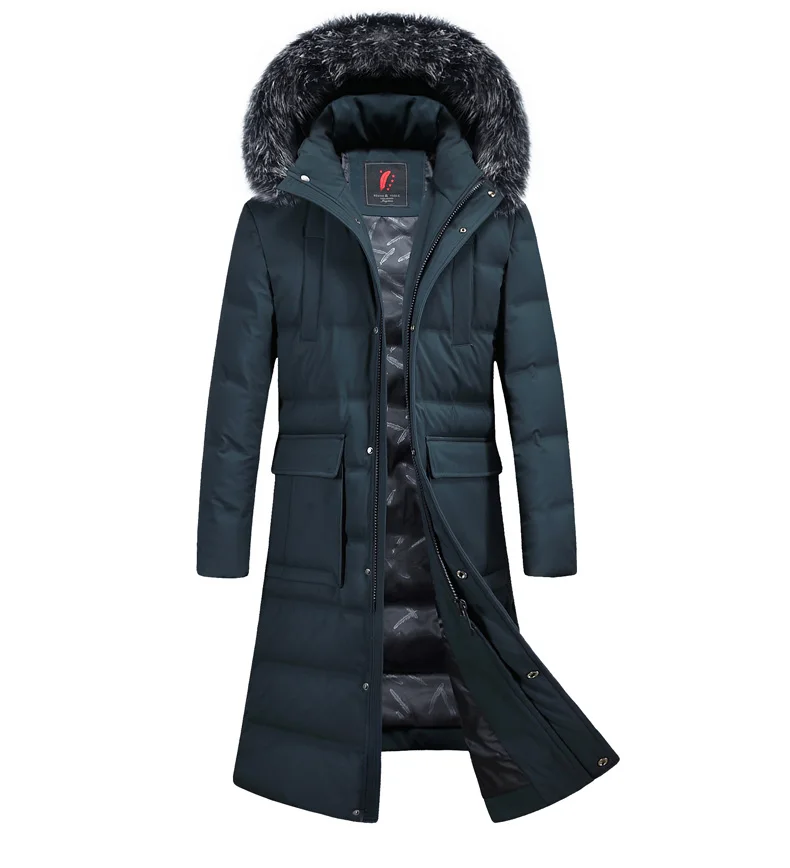New Autumn/winter Thick Down Jacket for Men Casual Fox Down Collar Warm Long Hat Detachable White Duck Down Slim