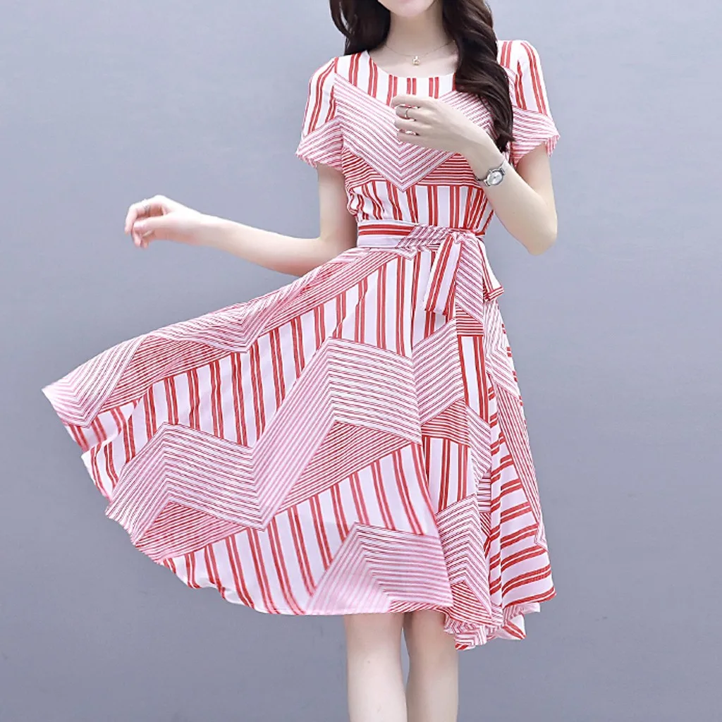 Женское модное летнее Бандажное платье с О образным вырезом и коротким рукавом