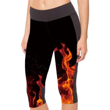 

Summer best selling digital printing burning flame hip high waist 7 s pants leggings