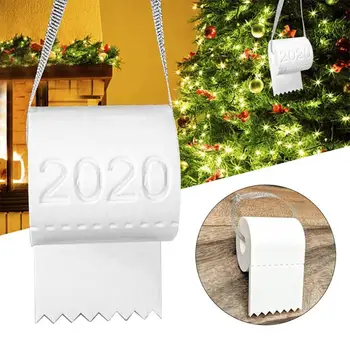 

2020 White Hanging DIY Roll Toilet Paper Pendant Quarantine Christmas Ornament Decor Gift for Party Christmas Tree Decoration