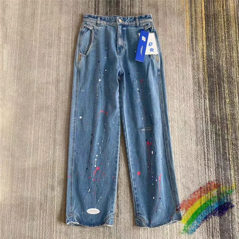 Alta calidad Ader Error vaqueros de las mujeres de los hombres 1:1 arrancó Splash-tinta pintado a mano Adererror Denim Pantalones Cosmos máscara Ader Pantalones