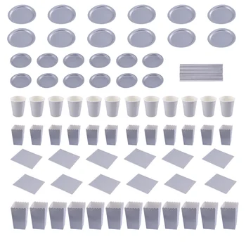 

1 Set 72pcs Party Dessert Table Setting Service Plate Tableware Set Paper Dinnerware Set for Birthday Party Wedding Banquet (Sil
