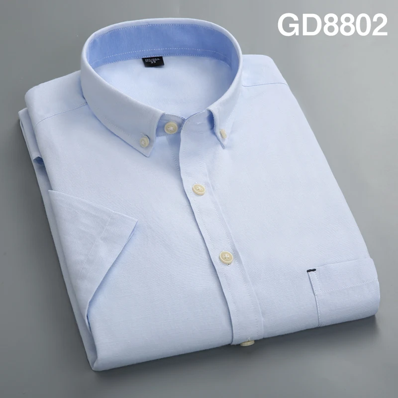 Man shirts 8802 Мужская рубашка однотонная с коротким рукавом белая пуговица левая нагрудный карман из ткани "Оксфорд" Повседневный Топ брендовая рубашка резерв - Цвет: Man shirts 8802