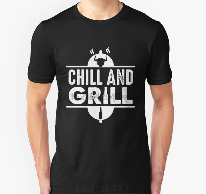 Men tshirt Chill and Grill Tee Shirt for Grilling Season Slim Fit T Printed T-Shirt tees top | Мужская одежда