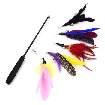 

Cat Feather Toys,Retractable Cat Teaser Wand with 5 Refills and a Spare Hook