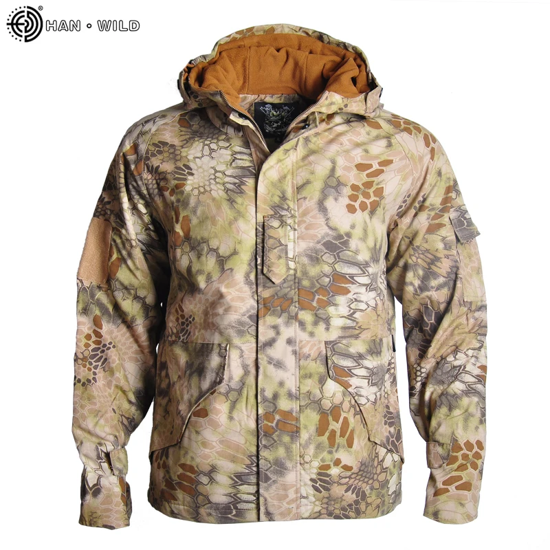 HAN WILD gear камуфляжная тактическая куртка мужская водонепроницаемая теплая Толстая флисовая подкладка ветровка с капюшоном армейская военная куртка зимняя - Цвет: 3