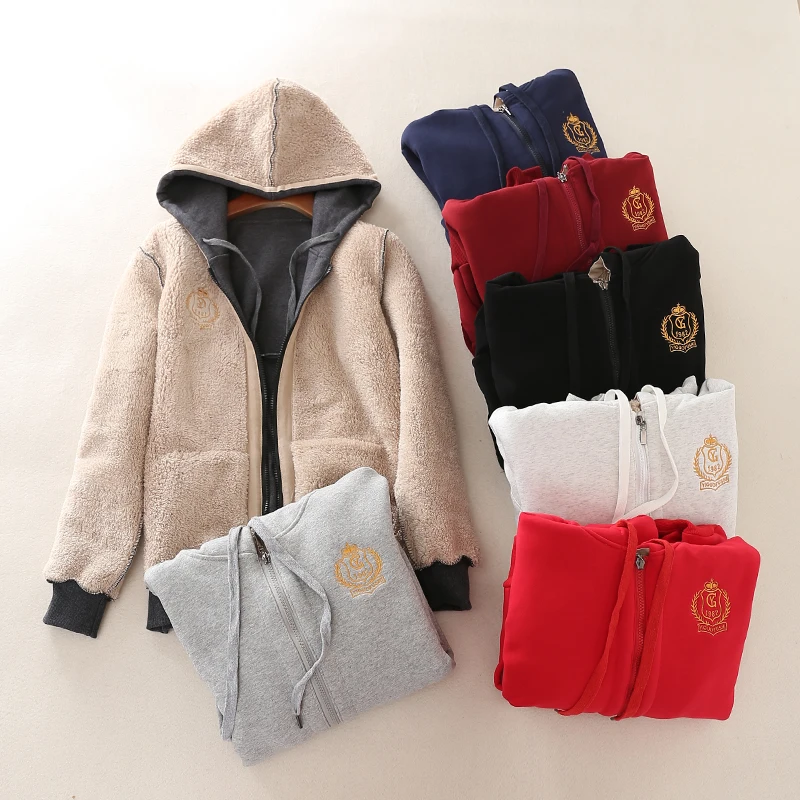  2019 winter new lamb cashmere thick hooded sweatshirt women's warm loose plus size sportswear casua