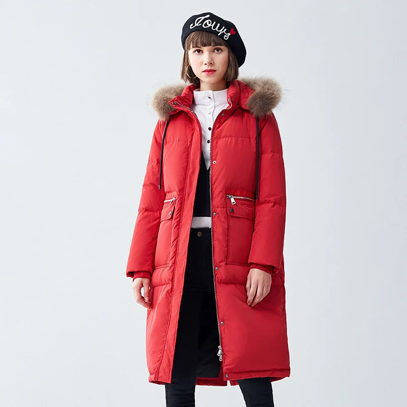 Goldfarm Women's Mid-length Korean-style New Style Large Fur Collar down Jacket Loose White down Jacket Padded Fashion