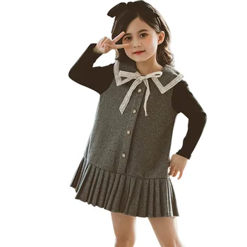 

2020 Spring Girls Dress Plaid Pleated Dress For Girls Patchwork Fake 2 Pcs Kids Dresses For Girls Autumn Cute Clothes For Girls