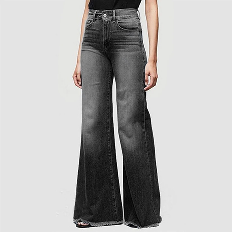 Женские джинсы, джинсы для мамы, джинсы со средней талией, женские джинсы с высокой эластичностью размера плюс, Стрейчевые джинсы, женские потертые джинсы, свободные расклешенные брюки - Цвет: black