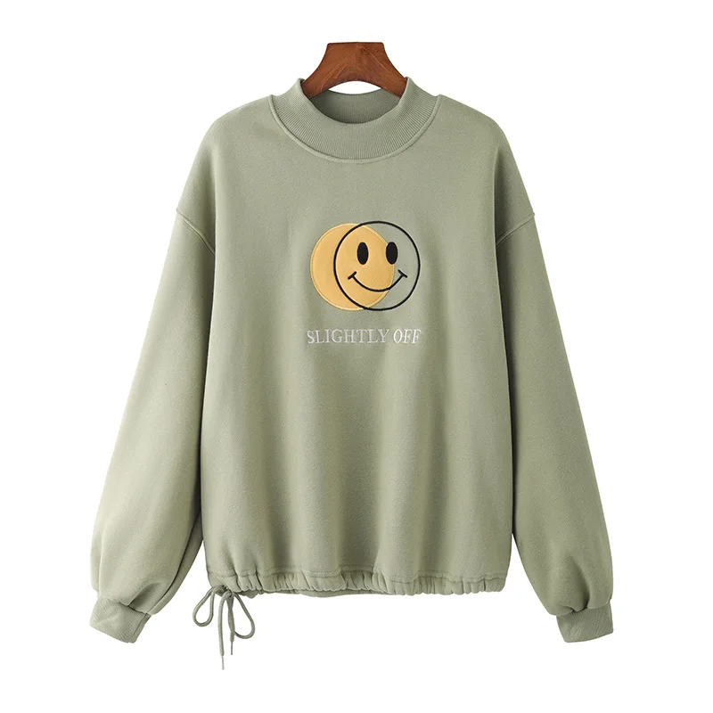 Light green Merry Pretty для женщин мультфильм вышивка Harajuk толстовки свитшоты зима плюс бархат водолазка пуловер Свободный спортивный костюм - Цвет: Light green