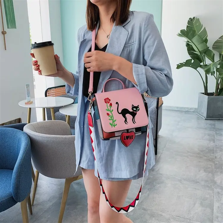 Милые модные дизайнерские сумки-мессенджеры для девочек, Повседневная сумка с кошкой, сумка через плечо с принтом, женская кожаная школьная сумка с животными
