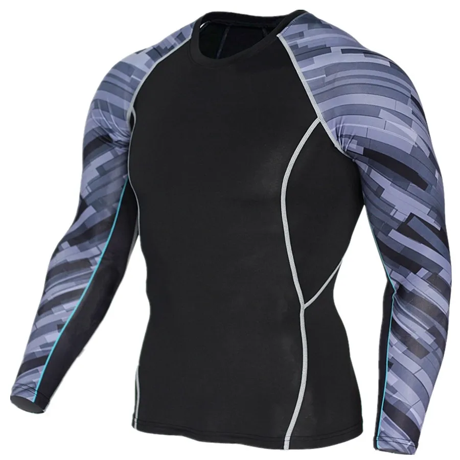 Мужская футболка для фитнеса с длинным рукавом, Рашгард, облегающая компрессионная эластичная футболка для бодибилдинга, спортзала, спорта, бега, топы, одежда для велоспорта