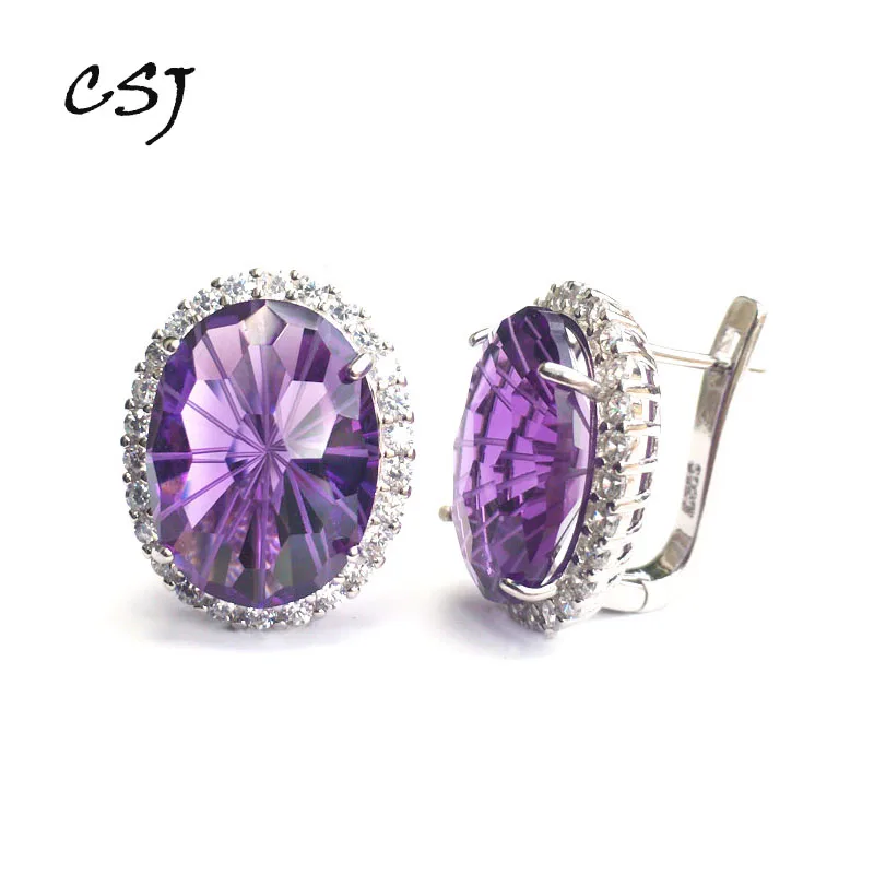 Женские серьги с аметистом CSJ ювелирное изделие из стерлингового серебра 925 пробы