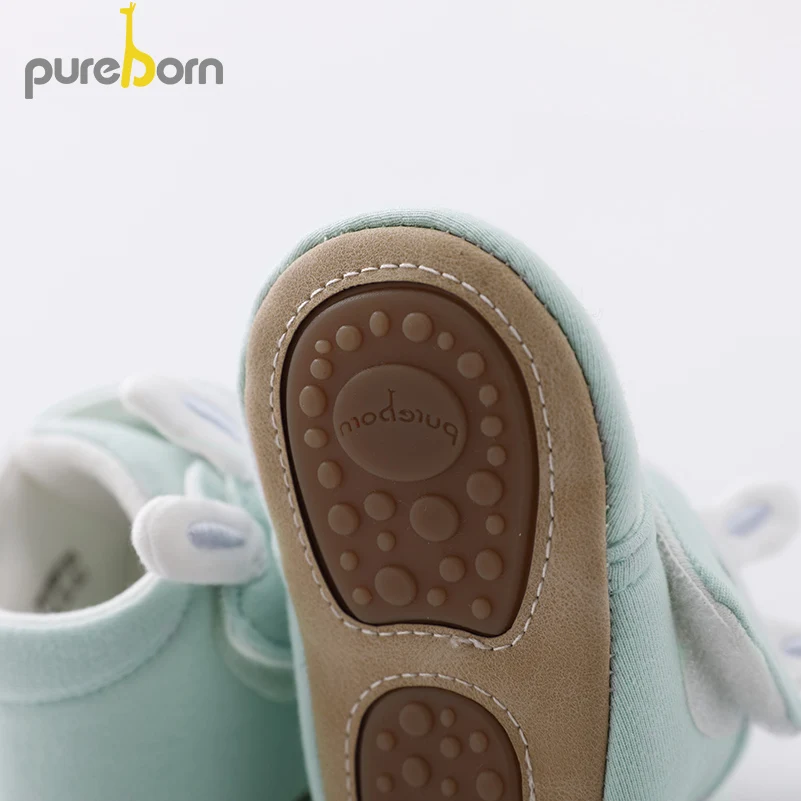 Pureborn/Первые ходунки для малышей; нескользящие детские тапочки для новорожденных мальчиков и девочек с рисунком; вязаные детские тапочки; детские кроссовки