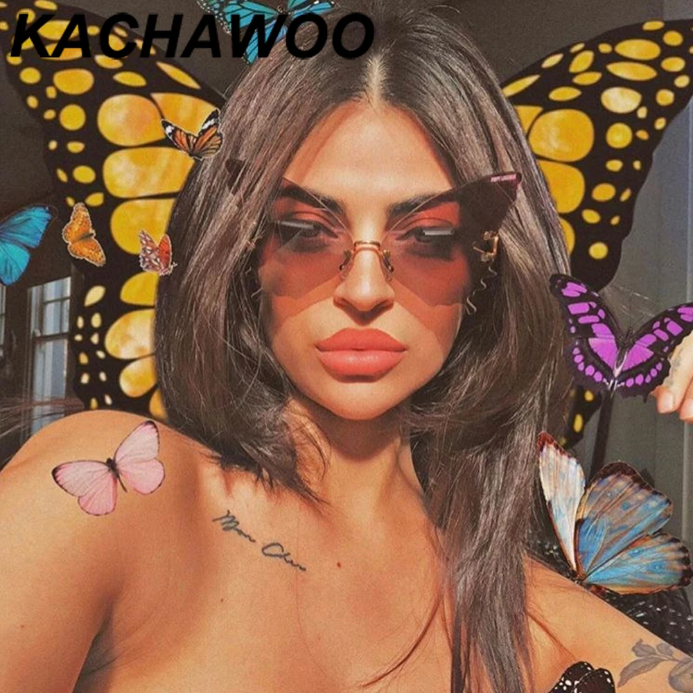 Женские солнцезащитные очки без оправы Kachawoo синие фиолетовые вечерние с