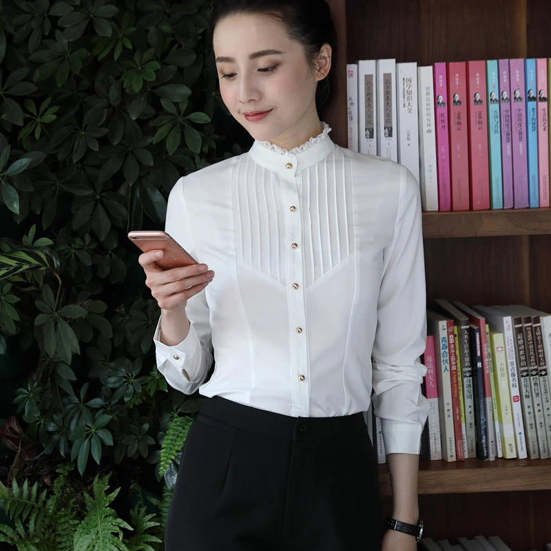 Novelty White Fashion Long Sleeve Women Blouses and Shirts Spring Autumn OL Styles Ladies Office Work Wear Tops Clothes