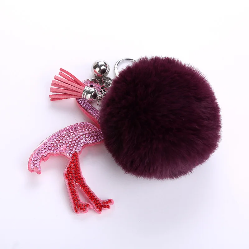 

Rhinestones Flamingo Keychain Lady PU Leather Tassel Bag DiamondPendant Diamante Gift Jewelry Women Crystal Keychains Key Ring