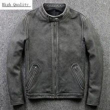 Винтажная мужская Тонкая байкерская куртка из коровьей кожи размера плюс XXXXL Натуральная Воловья кожа Весенняя русская Короткая кожаная куртка