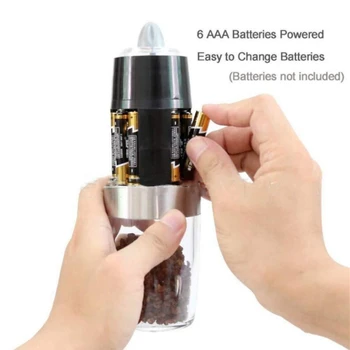 

1PC Blue LED Light Grinder Electric Salt and Pepper Grinder Stainless Steel Mill for Different Cooked Food For Kitchen