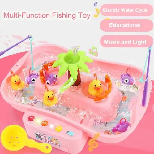 Домик для детей играть в игры рыболовные игрушки набор со звуком и светом Электрический цикл рыбалка игра Забавный, классический подарок для детей - Цвет: Pink