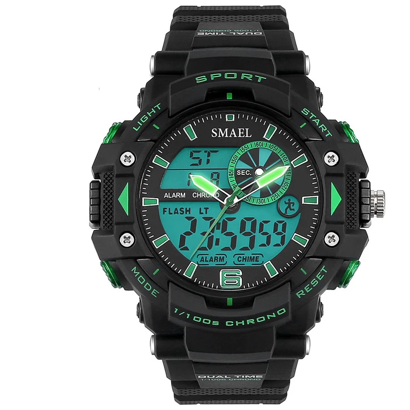 green SMAEL 1379 мужские уличные спортивные часы Модный молодежный ночной Светильник военные мужские электронные часы светодиодный цифровые часы водонепроницаемые - Цвет: green