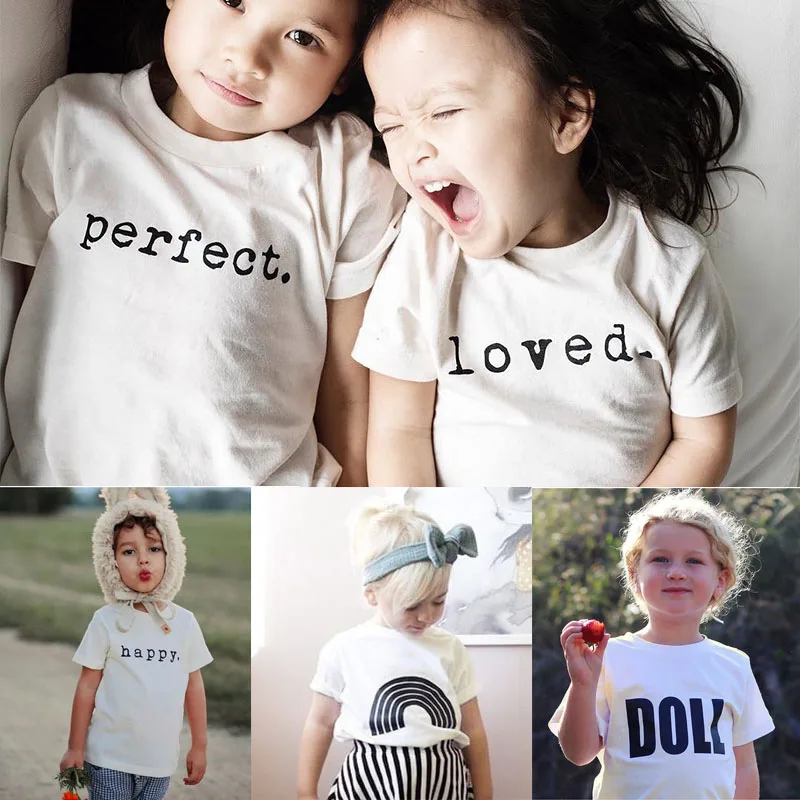 Kids T-shirt Girls Toddler Infant Boys Summer Clothes Short Sleeve Cotton Tops Tees Fashion Letter Printed White T - T-shirts - AliExpress