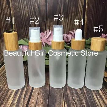 

cosmetic packaging lotion frosted glass bottle serum 30ml perfume spray bottle with bamboo black pump cap bamboo pipette bottle