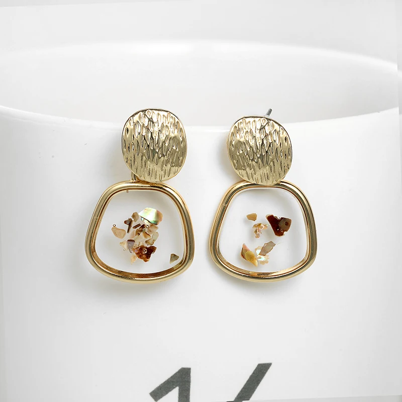 Корейские Необычные Прозрачные Серьги в виде ракушки круглые золотые висячие