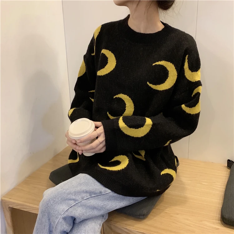Neploe Pull Femme Новые повседневные джемперы с Луной для женщин милый трикотаж корейские свитера с длинными рукавами и пуловеры 54104