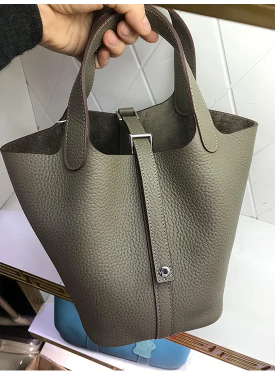 18cm Взрывная кожаная женская сумка корзина для овощей 18 см 22 см первый слой кожаная сумка простая зернистая сумка-ведро личи - Цвет: 18cm