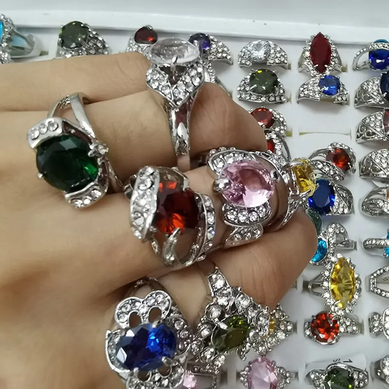 Gold Silver Color Ring Crystal Rings For Women Round CZ Fashion Wedding Engagement Jewelry Gifts 10Pcs finger ring,silver ring,wedding rings,wedding ring,gold color ring,gold color rings,zircon crystal ring