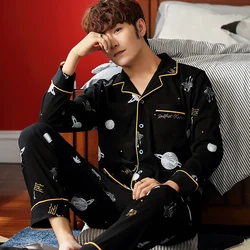 Spring Autumn Pajama Sets Suit Knitted Cotton Casual Long Sleeve Sleepwear Plaid Home Wear Plus Size Comfortable Pajamas For Men