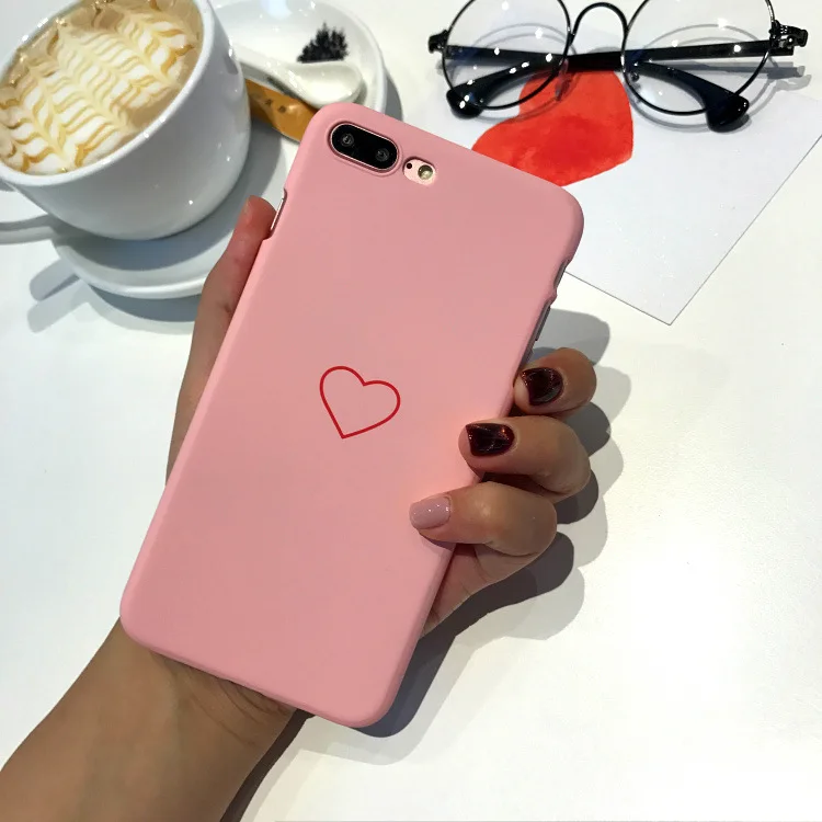 Для iphone X 6 7 8 6s 5 5S se чехол для Fundas iphone XR XS 11 Pro Max 6 s 6s 8 7 Plus чехол жесткий сердце любовь розовый чехол для телефона - Цвет: Pink