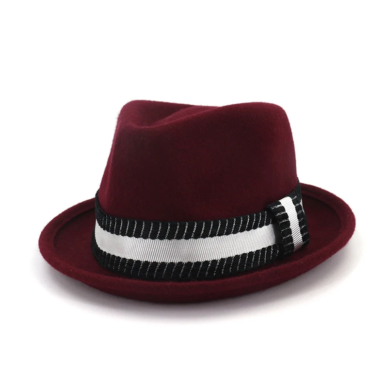 Wine Red FS, английская Ретро женская шляпа, топ, джаз, шляпа, осень, зима, шерсть, фетровые шляпы, для мужчин, котелок, кепка, классическая версия, женская, официальная, черная, красная - Цвет: Wine Red