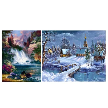 

(Christmas Snow-Covered Landscape) & 3D Nature Scenery Bead Embroidery Full Diamond Painting Waterfall Forest