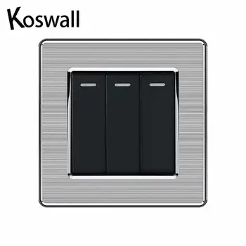 

Luxury Stainless Steel Panel 3 Gang 2 Way On / Off Light Switch 16A Pass Through Wall Switch AC 110~250V